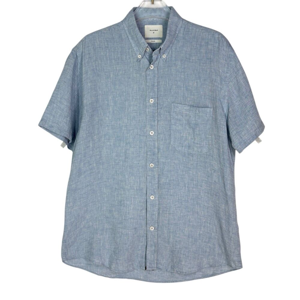 Billy Reid Men's Medium Linen Tuscumbia Short Sleeve Shirt Button Down Air Blue